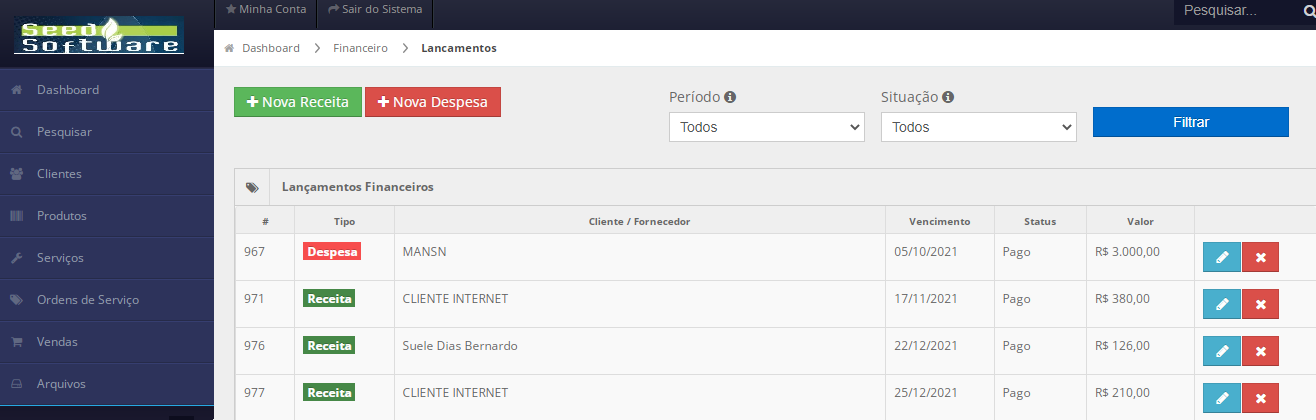 Gestão de vendas/Financeira